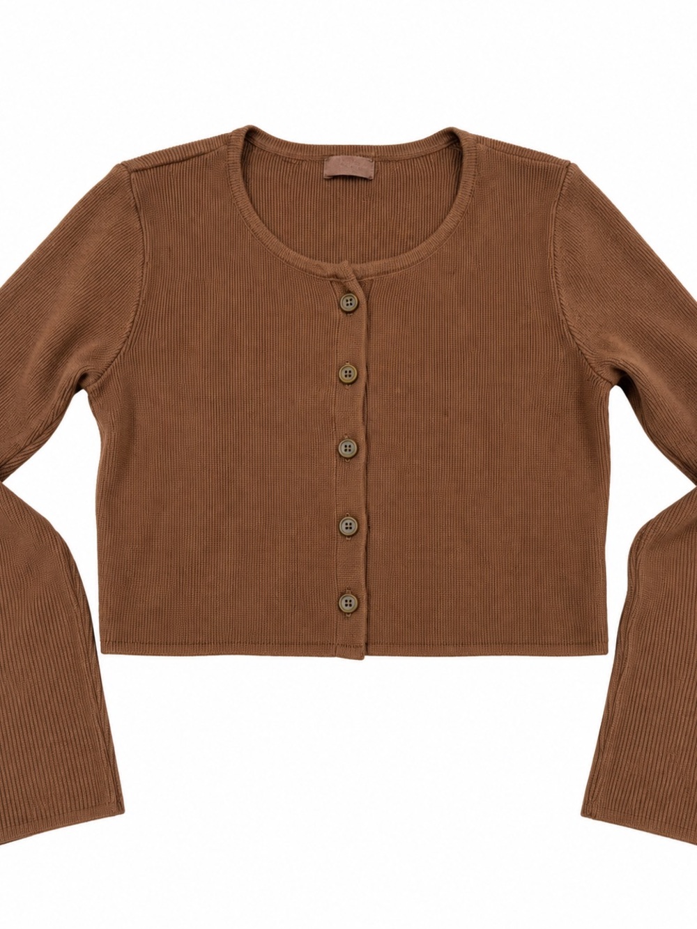 Brandy Melville Cropped Brown Ribbed Button Cardigan